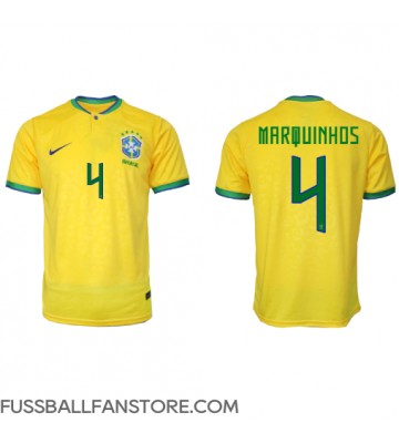 Brasilien Marquinhos #4 Replik Heimtrikot WM 2022 Kurzarm